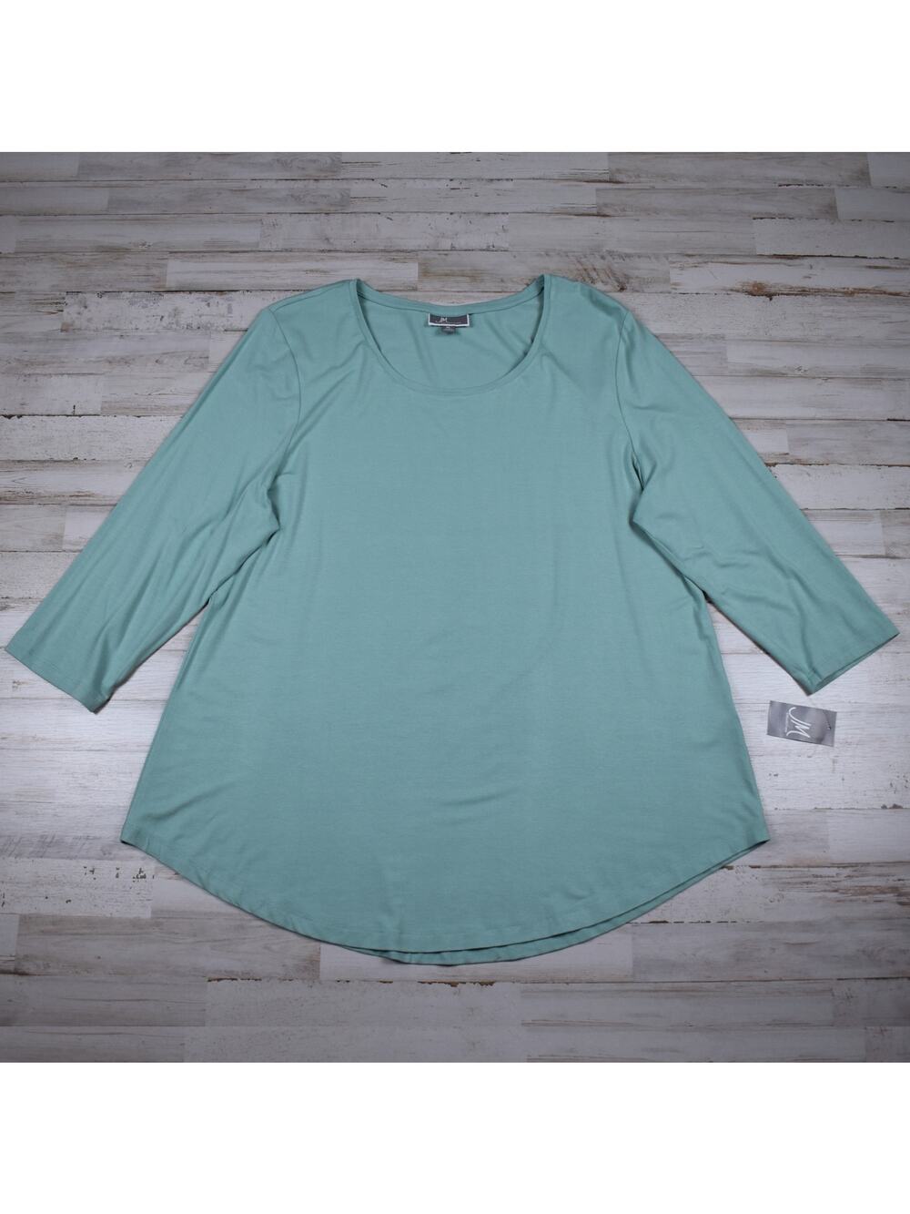 3/4 Sleeve Top Women's XL Drapey Rayon Stretch Knit Jade Blue Green Coastal NEW